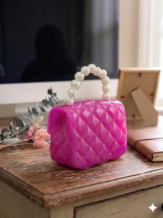 J I Kids Pearl Handle Mini Purse Bag Cute Cartoon Decorative Handbag for Girls