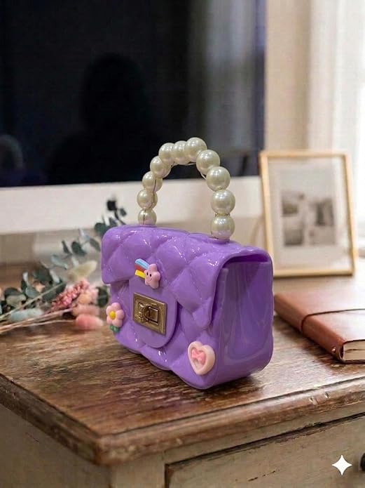 J I Kids Pearl Handle Mini Purse Bag Cute Cartoon Decorative Handbag for Girls
