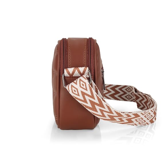 J I Women’s Quilted Crossbody Sling Bag with Adjustable Geometric Strap – Stylish PU Leather Shoulder Purse for Casual & Travel Use
