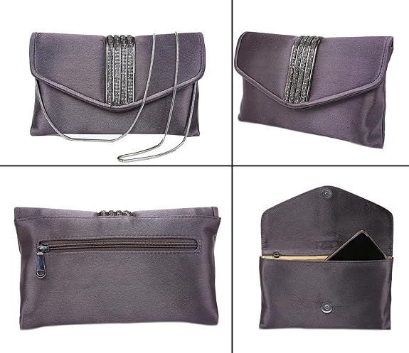 Bag in Elegant Satin Evening Clutch Bag Stylish Envelope Purse with Rhinestone Detail and Detachable Chain Perfect for Formal Events and Special Occasions