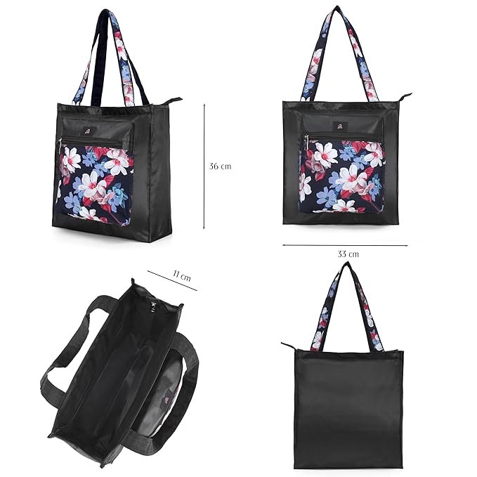 Bag in Foldable Tote Bag for Travel & Grocery – Floral Design, Zipper Closure