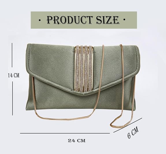 Bag in Elegant Satin Evening Clutch Bag Stylish Envelope Purse with Rhinestone Detail and Detachable Chain Perfect for Formal Events and Special Occasions