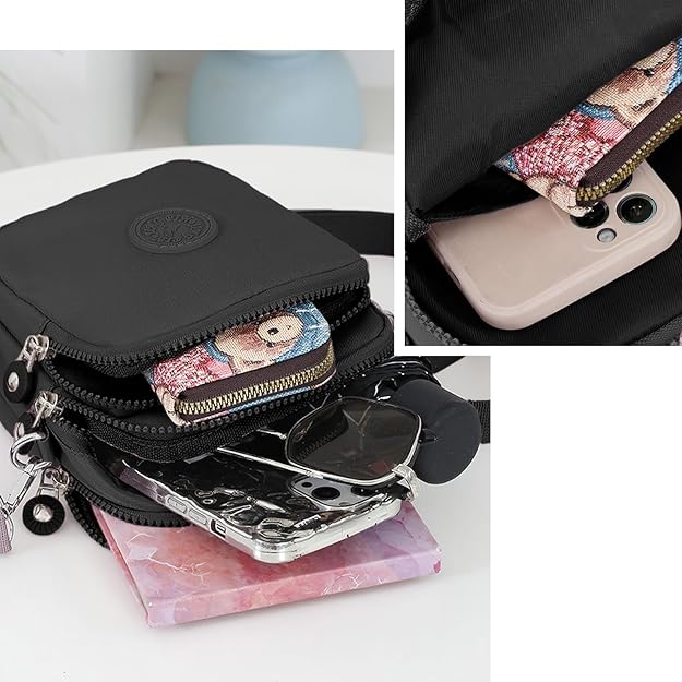 Bag In Compact Black Crossbody Bag for Men and Women, Waterproof Travel and Everyday Sling Bag with Adjustable Strap