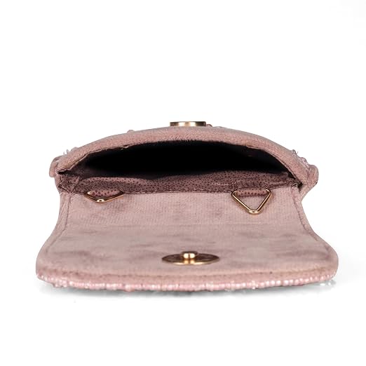 Bag in Handmade Beaded Floral Design Pouch for Women, Boho Chic Mobile Purse (Flower Pink)
