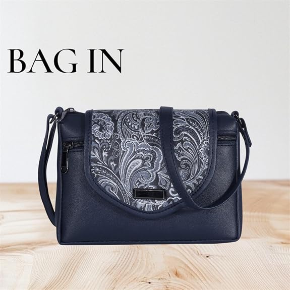 Bag in Stylish Women's Leather Shoulder Bag Embroidered Flap Crossbody Purse with Zipper Compartments & Adjustable Strap