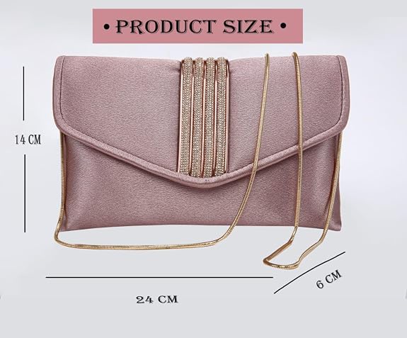 Bag in Elegant Satin Evening Clutch Bag Stylish Envelope Purse with Rhinestone Detail and Detachable Chain Perfect for Formal Events and Special Occasions