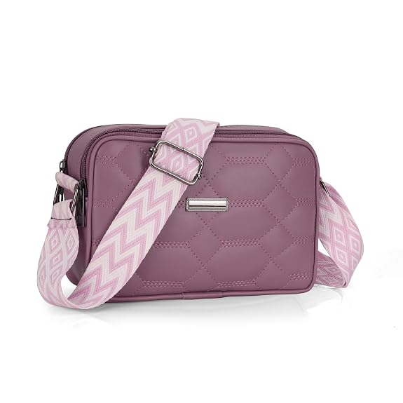 J I Women’s Quilted Crossbody Sling Bag with Adjustable Geometric Strap – Stylish PU Leather Shoulder Purse for Casual & Travel Use