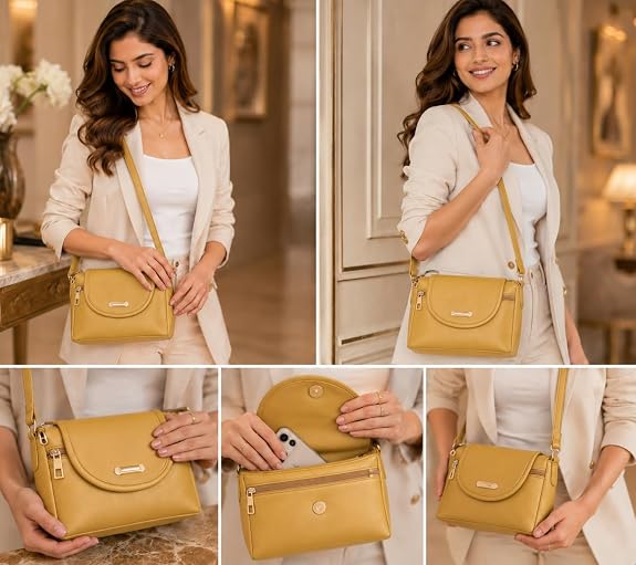 J I ACCESSORIES Women’s Stylish Crossbody Sling Bag – Elegant PU Leather Small Shoulder Purse with Adjustable Strap – Casual & Travel Handbag
