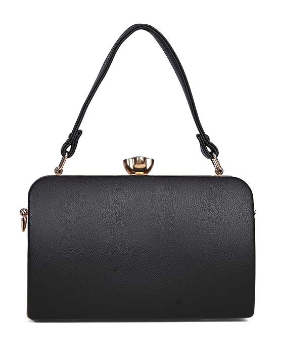 Bag in Elegant Black Floral Handbag with Crystal Clasp Vintage-Inspired Evening Bag for Special Occasions