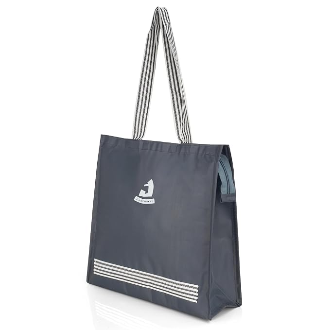 J I Accessories Black Tote Bag with Striped Handles – Stylish and Durable Shopping/Carry Bag