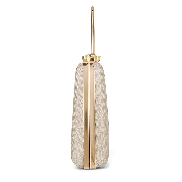 Bag in Elegant Gold Textured Metal Handle Clutch Handbag for Women – Party & Wedding Purse