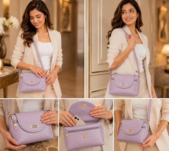 J I ACCESSORIES Women’s Stylish Crossbody Sling Bag – Elegant PU Leather Small Shoulder Purse with Adjustable Strap – Casual & Travel Handbag