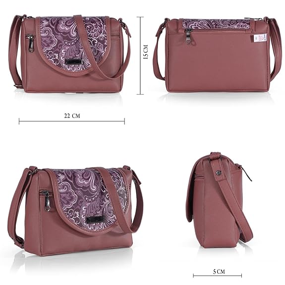 Bag in Stylish Women's Leather Shoulder Bag Embroidered Flap Crossbody Purse with Zipper Compartments & Adjustable Strap