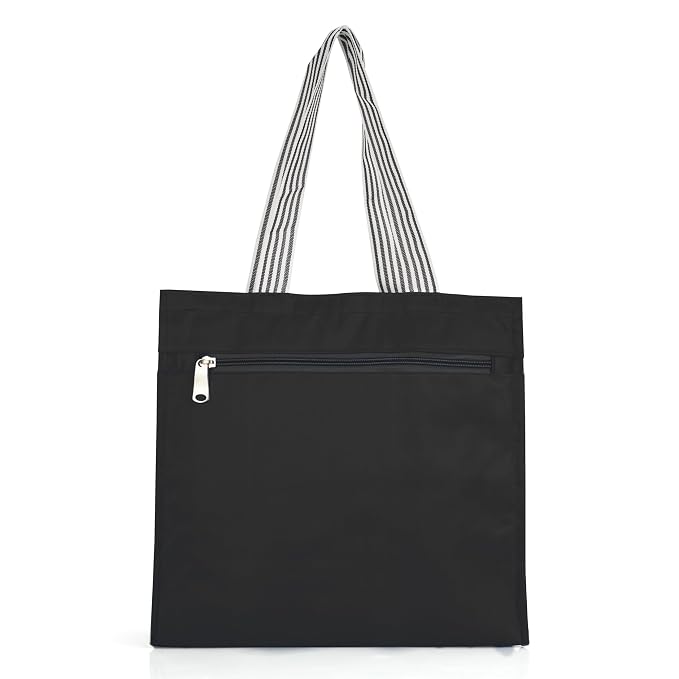 J I Accessories Black Tote Bag with Striped Handles – Stylish and Durable Shopping/Carry Bag