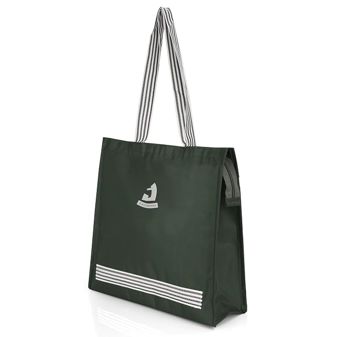 J I Accessories Black Tote Bag with Striped Handles – Stylish and Durable Shopping/Carry Bag