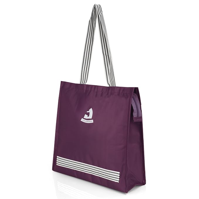 J I Accessories Black Tote Bag with Striped Handles – Stylish and Durable Shopping/Carry Bag