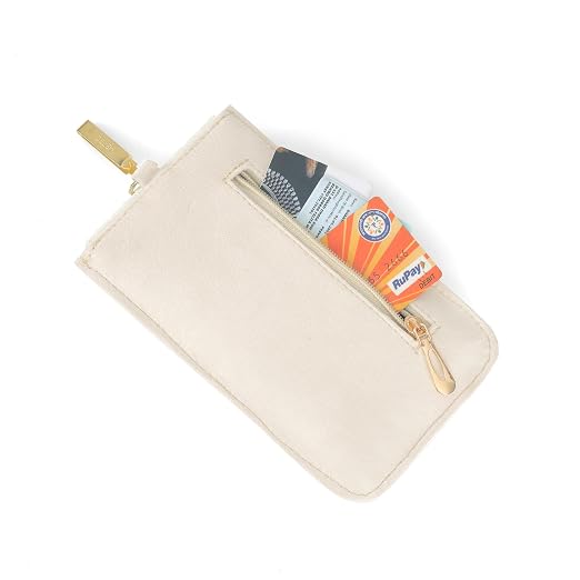 BAG IN Handmade Beaded Floral Design Pouch for Women, Boho Chic Mobile Purse" (White)