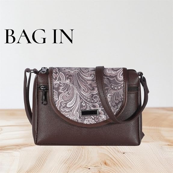 Bag in Stylish Women's Leather Shoulder Bag Embroidered Flap Crossbody Purse with Zipper Compartments & Adjustable Strap