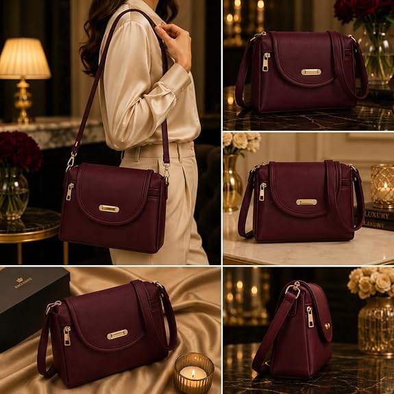 J I ACCESSORIES Women’s Stylish Crossbody Sling Bag – Elegant PU Leather Small Shoulder Purse with Adjustable Strap – Casual & Travel Handbag