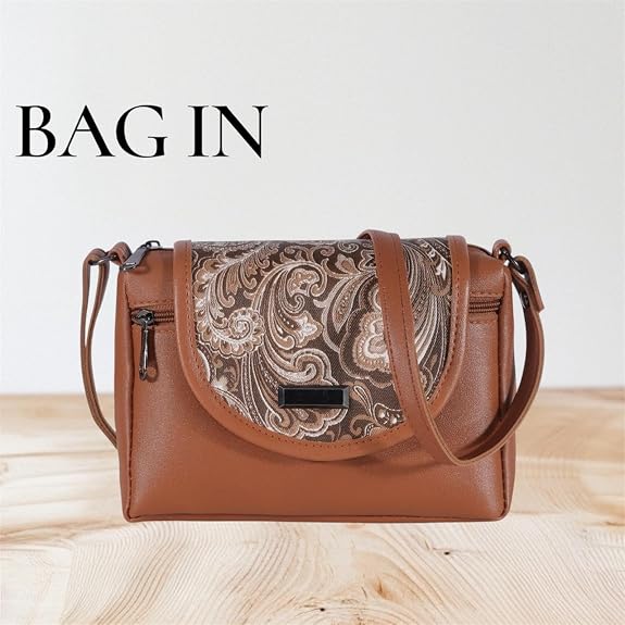 Bag in Stylish Women's Leather Shoulder Bag Embroidered Flap Crossbody Purse with Zipper Compartments & Adjustable Strap