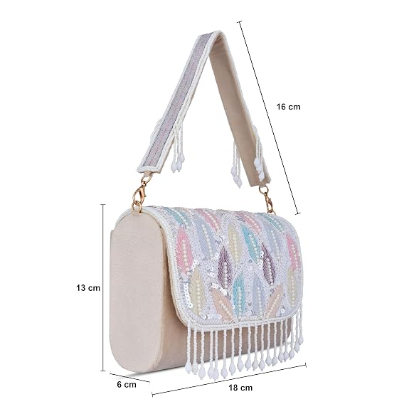 J I Women’s Embellished Sequin & Pearl Beaded Shoulder Bag with Tassels