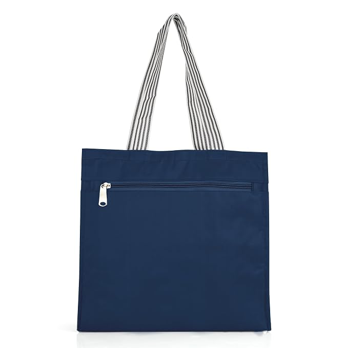 J I Accessories Black Tote Bag with Striped Handles – Stylish and Durable Shopping/Carry Bag