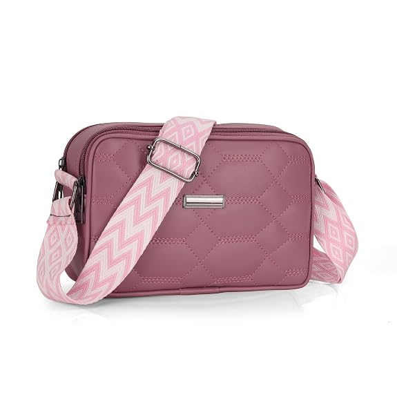 J I Women’s Quilted Crossbody Sling Bag with Adjustable Geometric Strap – Stylish PU Leather Shoulder Purse for Casual & Travel Use