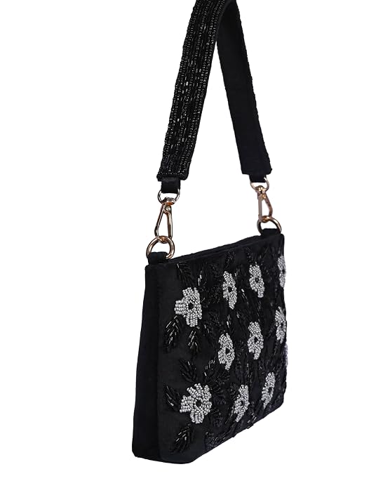 J I ACCESSORIES Velvet Hand-Embroidered Floral Clutch