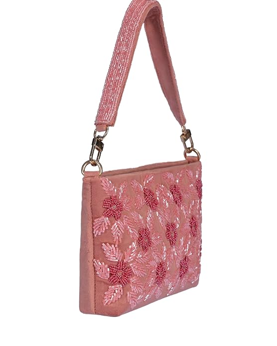 J I ACCESSORIES Velvet Hand-Embroidered Floral Clutch