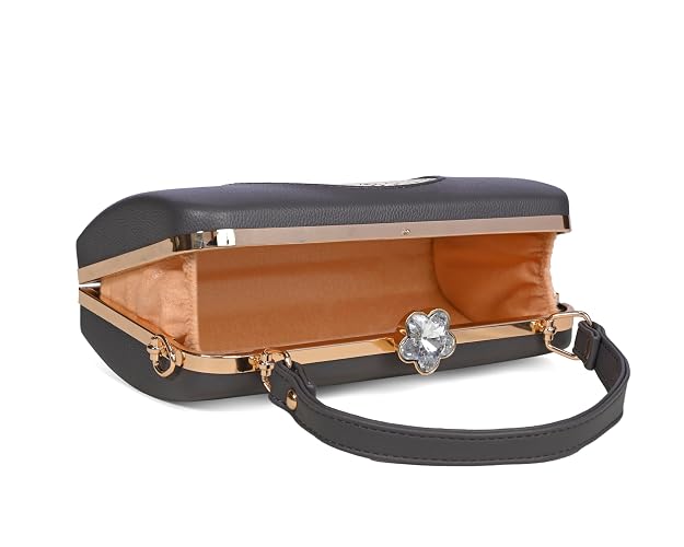 Bag in Elegant Black Floral Handbag with Crystal Clasp Vintage-Inspired Evening Bag for Special Occasions
