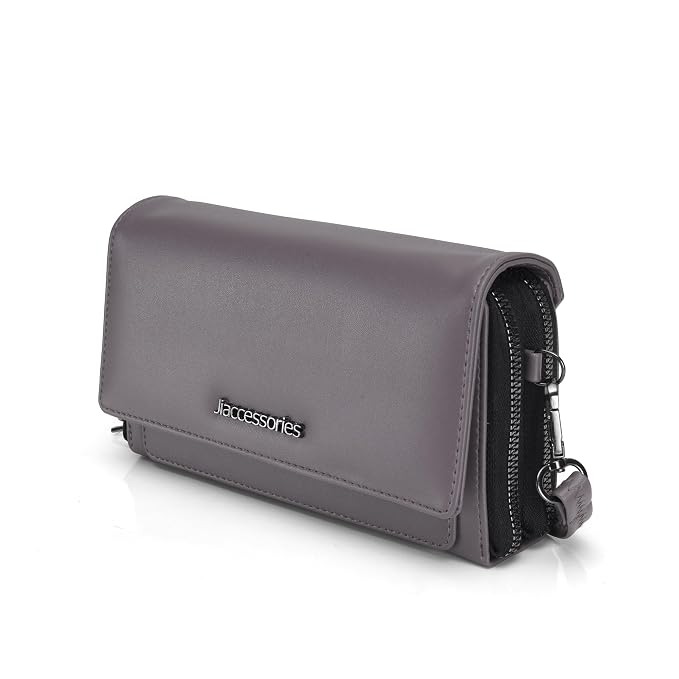 J I Elegant Premium Women’s Clutch Wallet Luxury Look with Zip Closure (Grey)