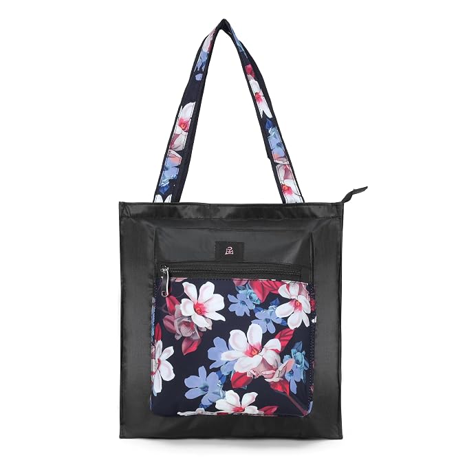 Bag in Foldable Tote Bag for Travel & Grocery – Floral Design, Zipper Closure