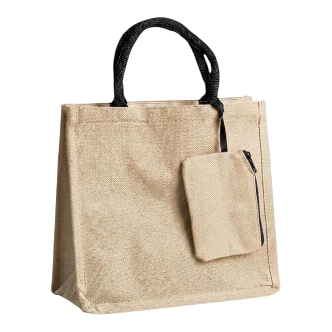 J I Premium Jute Carry Bag with Soft Handles | Reusable Shopping Tote for Work, Travel & Everyday Use