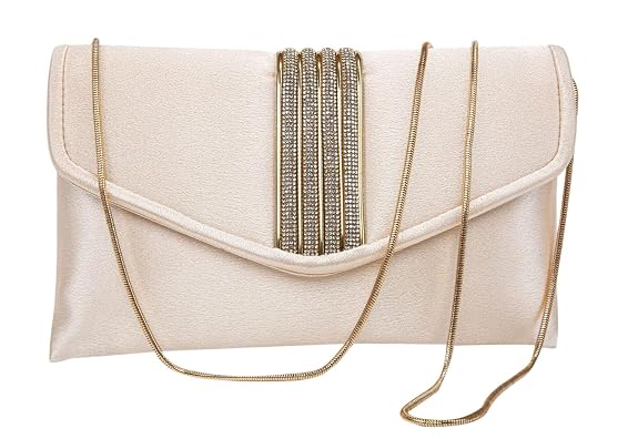 Bag in Elegant Satin Evening Clutch Bag Stylish Envelope Purse with Rhinestone Detail and Detachable Chain Perfect for Formal Events and Special Occasions