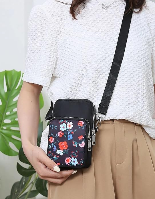 Bag in Women’s Floral Crossbody Phone Bag – Multi-Pocket Small Shoulder Purse with Adjustable Strap