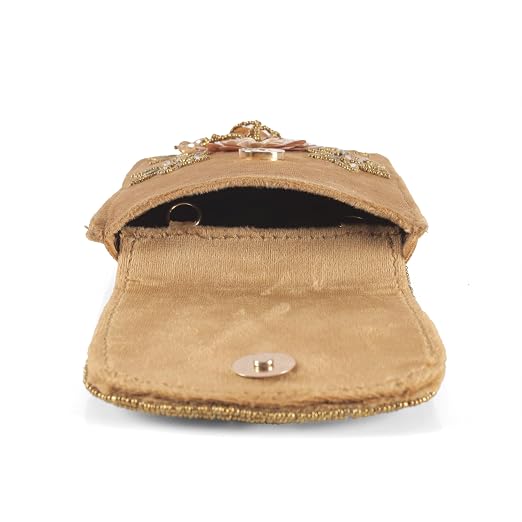 BAG IN Handmade Beaded Floral Design Pouch for Women, Boho Chic Mobile Purse" (Dark Brown)