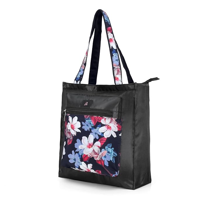 Bag in Foldable Tote Bag for Travel & Grocery – Floral Design, Zipper Closure