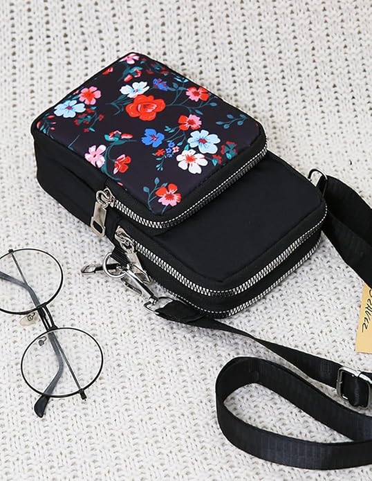 Bag in Women’s Floral Crossbody Phone Bag – Multi-Pocket Small Shoulder Purse with Adjustable Strap