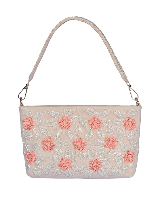 J I ACCESSORIES Velvet Hand-Embroidered Floral Clutch