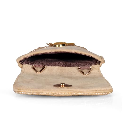 Bag in Handmade Beaded Floral Design Pouch for Women, Boho Chic Mobile Purse (Brown)