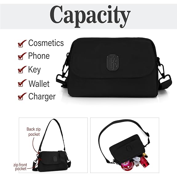 J I Women’s Small Crossbody Bag, Lightweight Shoulder Sling Purse with Adjustable Strap, Flap & Zipper Closure for Travel and Daily Use