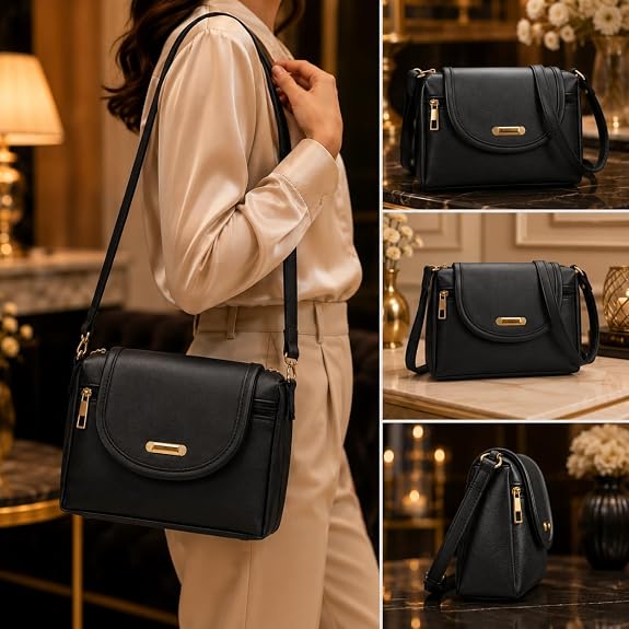 J I ACCESSORIES Women’s Stylish Crossbody Sling Bag – Elegant PU Leather Small Shoulder Purse with Adjustable Strap – Casual & Travel Handbag