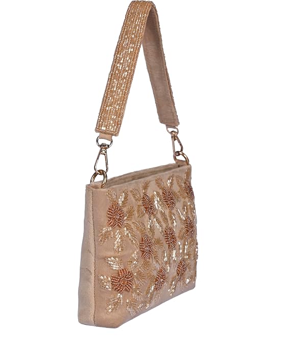 J I ACCESSORIES Velvet Hand-Embroidered Floral Clutch
