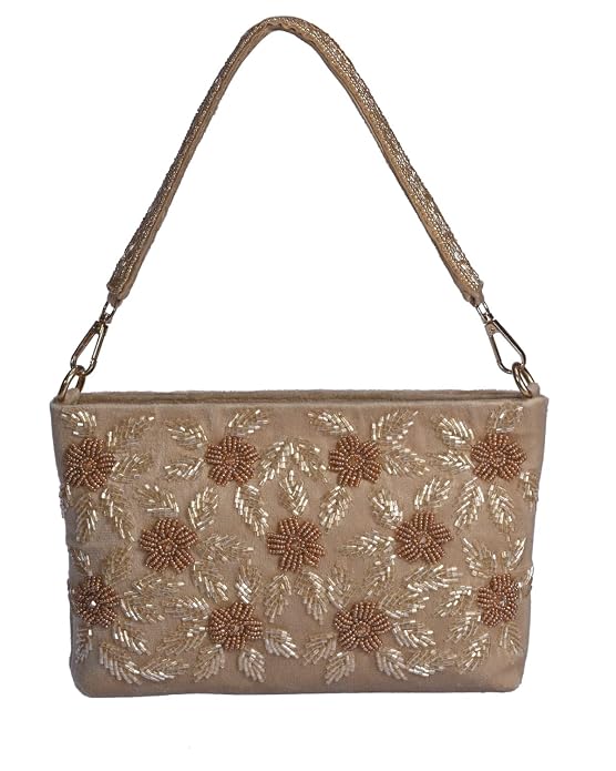 J I ACCESSORIES Velvet Hand-Embroidered Floral Clutch