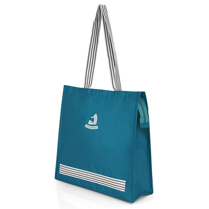 J I Accessories Black Tote Bag with Striped Handles – Stylish and Durable Shopping/Carry Bag