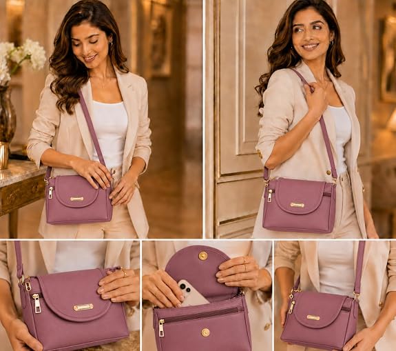 J I ACCESSORIES Women’s Stylish Crossbody Sling Bag – Elegant PU Leather Small Shoulder Purse with Adjustable Strap – Casual & Travel Handbag