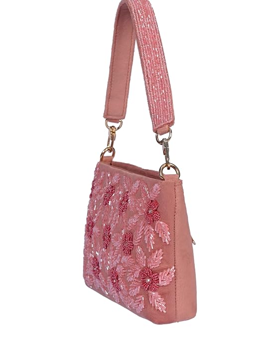 J I ACCESSORIES Velvet Hand-Embroidered Floral Clutch