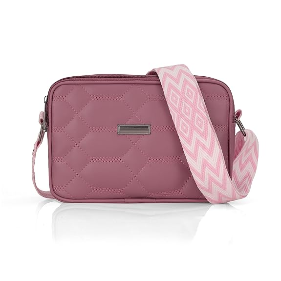 J I Women’s Quilted Crossbody Sling Bag with Adjustable Geometric Strap – Stylish PU Leather Shoulder Purse for Casual & Travel Use