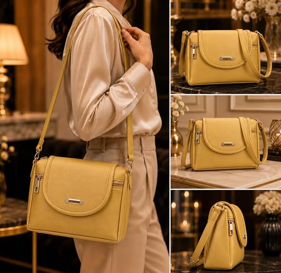 J I ACCESSORIES Women’s Stylish Crossbody Sling Bag – Elegant PU Leather Small Shoulder Purse with Adjustable Strap – Casual & Travel Handbag