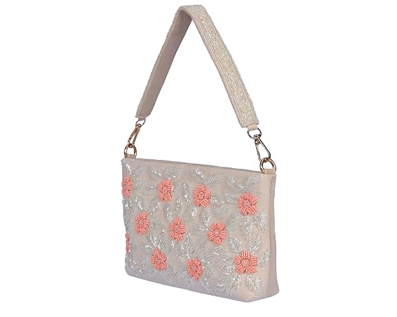 J I ACCESSORIES Velvet Hand-Embroidered Floral Clutch